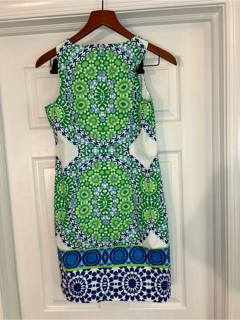 London Times Green & Blue Printed Sleeveless Shift Dress Sz Small - Picture 2 of 6